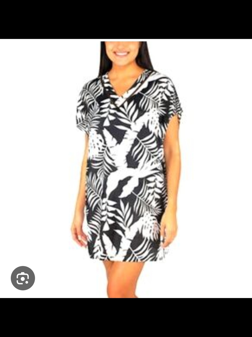 Tahari Black and White Tropical Leaf Swim Cover-Up